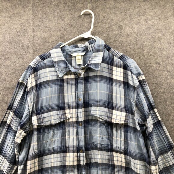 H&M Oversized Gauze Shirt Womens L Blue Plaid Overshirt Long Sleeve Cotton - Picture 3 of 9